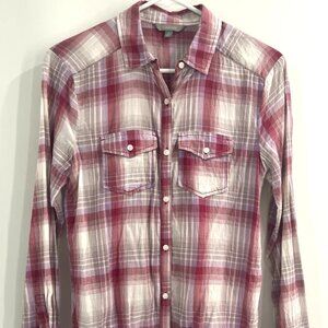 Rubbish Women's XS Red Purple White Plaid 100% Cotton Tunic Shirt Excellent